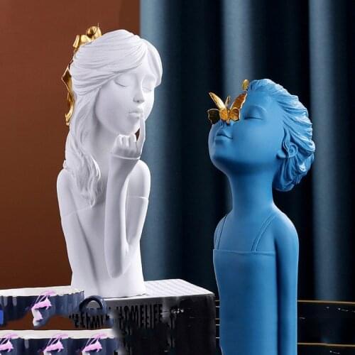 Modern Character White Blue Girl Resin Accessories Home Livingroom Table Sculpture Crafts Bookcase Desktop Figurines Decoration