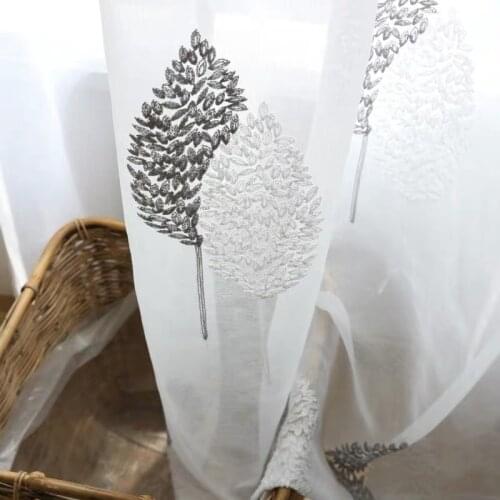 Modern Simple Curtain Screen Embroidered Window Screen Tree Shadow White Living Room Balcony Bedroom Transparent Mesh Yarn