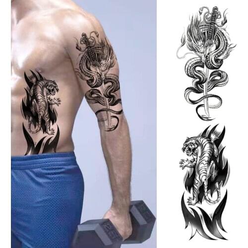 Tattoo Chinese Dragon Anime Tattoos For Men Waterproof Sticker Snake Wolf Tiger Lion Animal Cover Sword Waterproof Roses Tattoo