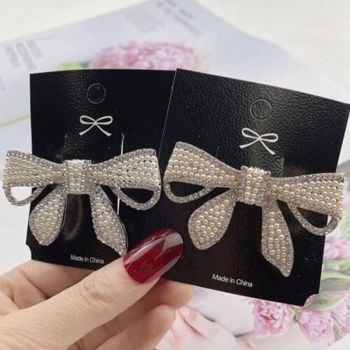 Temperament Bow Hair Clip Sweet Rhinestone Fashion Princess Duckbill Clip Hair Card Bangs Top Clip Headdress