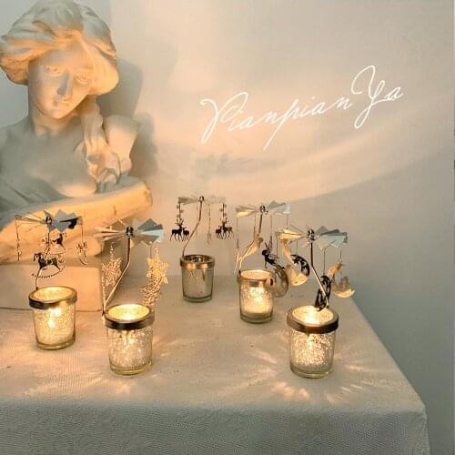 Ins European style marquee rotating candle holder American simple modern girl iron glass candlelight dinner props