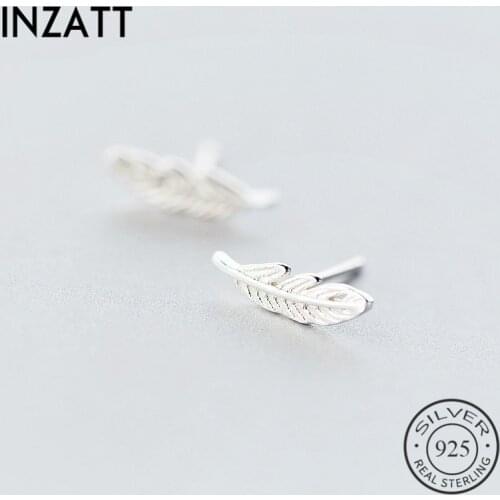 INZATT Authentic 925 Sterling Silver Elegant Feather Stud Earrings 2018 Boho Fine Jewelry For Women Birthday Party Accessories