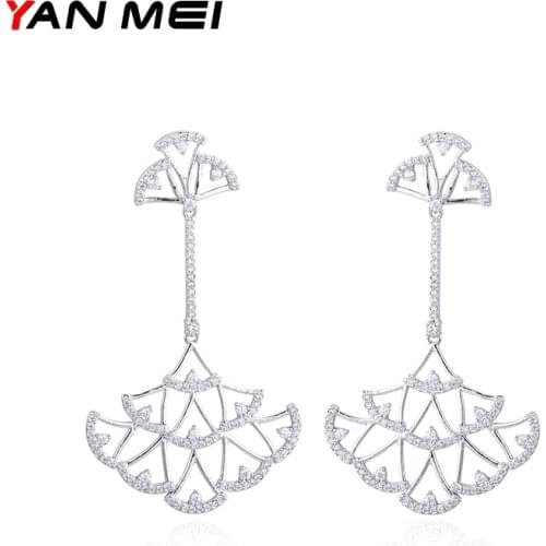 YAN MEI High Quality Plant Cubic Zirconia Earring Romantic Silver Color Dangle Earrings Womens Day Gift GLE6030