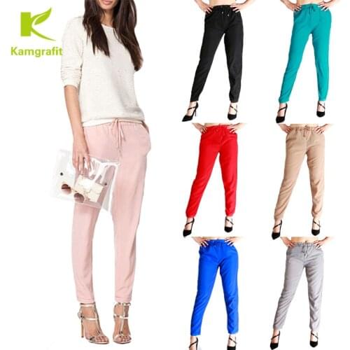 Hot Sale Casual Women Chiffon Pants Elastic Waist Solid Color Office OL Pants Summer Slim Lady Pants