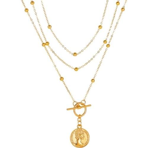 Punk 3-layer Necklace Jewelry New Coin-shape Necklace For Women Multilayer People Avatars Necklaces & Pendants Charms Jewellery