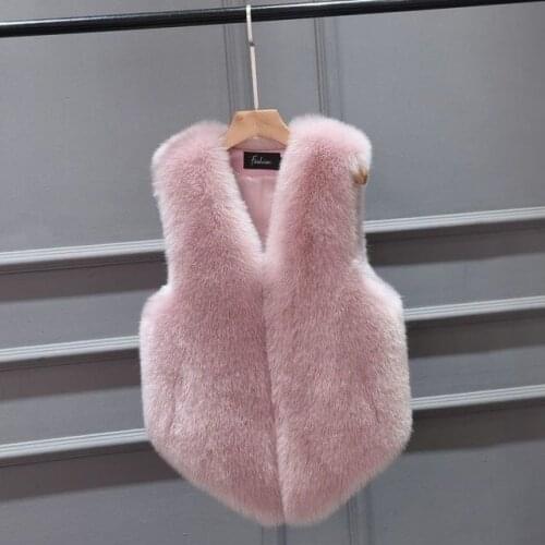 Autumn and Winter 2021 New Imitation Fur Vest Plush Rex Rabbit Hair Short Fashion Waistcoat Women and Girls Leisure PinK