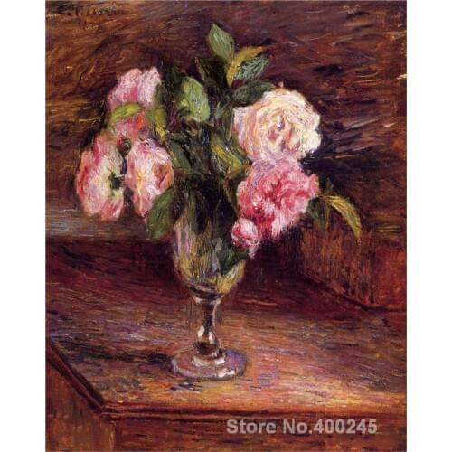 Famous Handmade oil paintings by Camille Pissarro Roses in a Glass wall art High quality