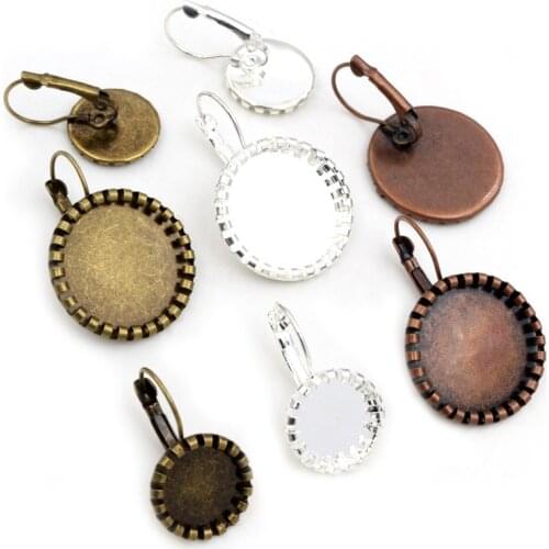 12mm 20mm 10pcs Black Bronze Bright Silver Plated Women Fashion Style French Lever Back Earrings Blank/Base