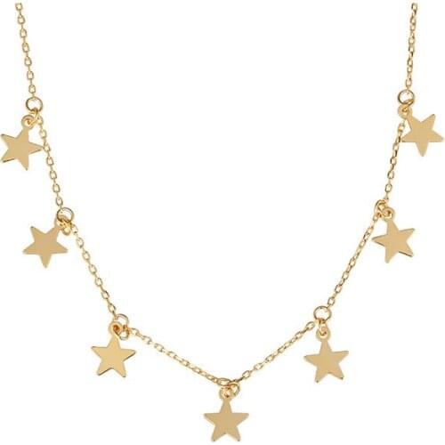 18K Gold 100% Authentic 925 Sterling silver Smooth Star Pendant statement Station Necklace Jewelry TLX2230