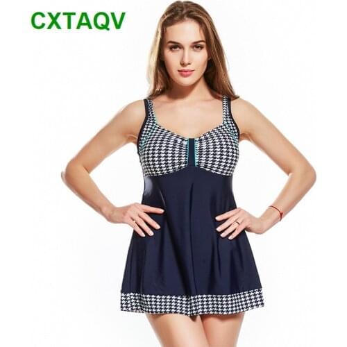 2018 New Plus Size 3XL,4XL,5XL,6XL High Elastic Print Swallow Gird Push-up Swimdress One-piece Suits Swimwear Padded Swimsuit