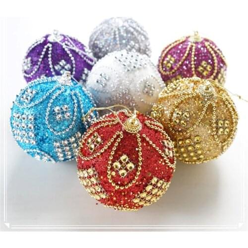 5pcs Colorful Rhinestone Glitter Luxurious Christmas Balls Ornament Hanging Decoration for Festival Party Event Tree Home Decor