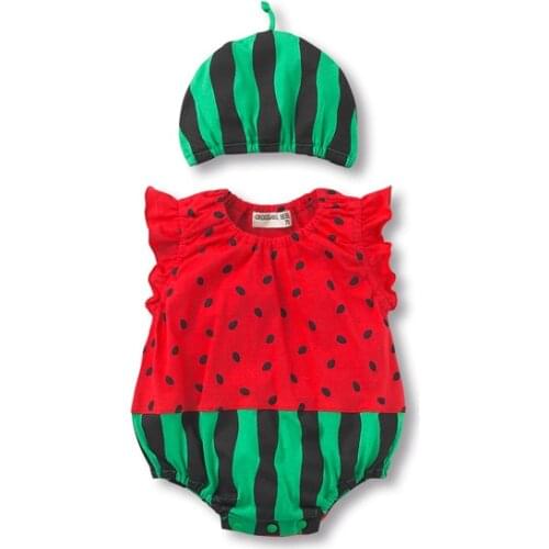 Watermelon baby bodysuit+hat Baby Boy Girl Summer Strawberry fruit animal Cotton Jumpsuit Infant Toddler ladybug sharp Costumes