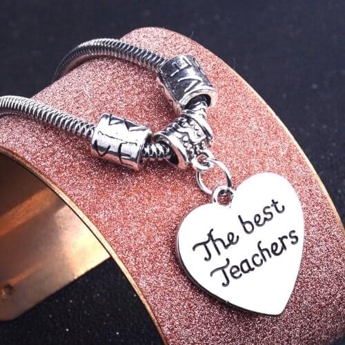 The Best Teacher Love Heart Charm Bracelet Thanksgiving School Teachers Day Gifts Jewelry Love Chain Bead Bangle Wristband
