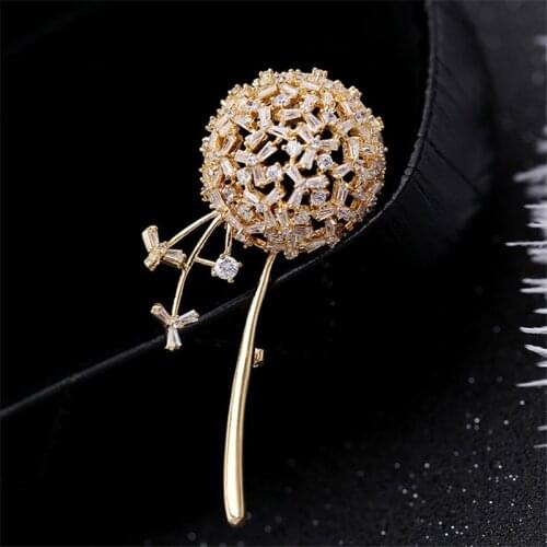 Dandelion Brooches for Women Men Coat Luxury Zircons Gold Silver Color Brooch Pin Fashion Plant broche femme bijoux de luxe