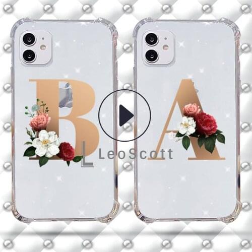 Letter flower A B C D name logo Phone Case For iphone 6 7 8 12 11 pro Max Mini plus X XR XS Samsung S10 9 7 8 Plus Soft Cover