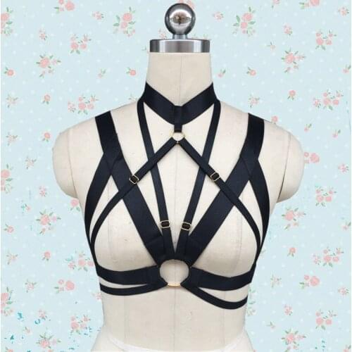 Womens Black Buckled Full Body Suit Harness Fetish Cupless Meiysh Harness Bra Women Sexy Stretchy Cross Shoulders Straps Bra