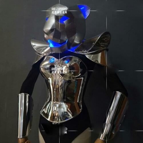 Mirror dance costume Nightclub bar Technology theme GOGO costumes animal leopard headdress