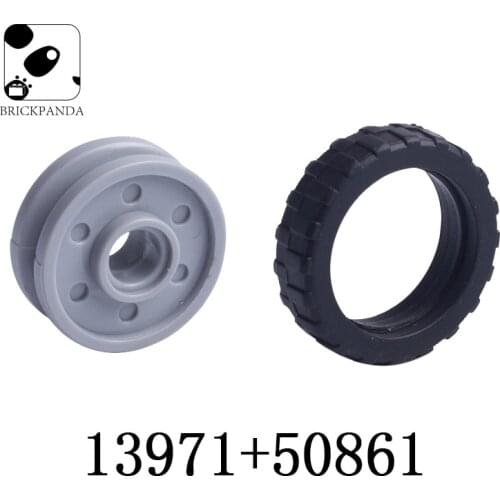 MOC City Tyre Wheel Pulley Building Blocks Compatible 50861 13971 Assembles Particles Car Parts DIY Educational Children for Toy