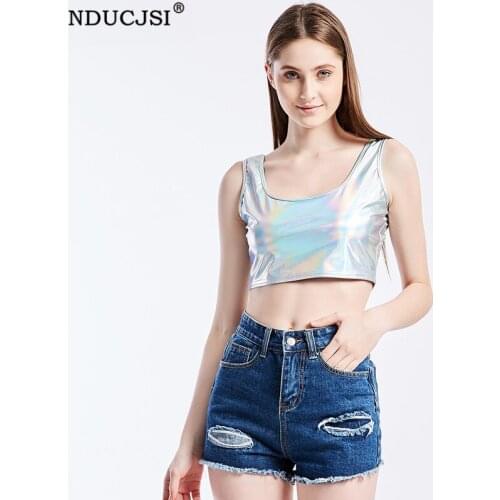 Club Sexy Crop Top Women Summer Tanks Outwear Tank Silver Dance Slim Gold Tanks Girls Vest Short Sleeveless Hot Tops