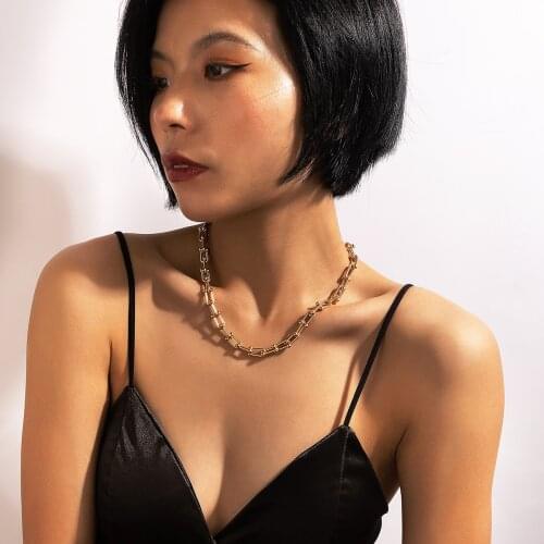 HuaTang Punk Cuban Link Choker Necklace for Women Men Simple Style Gold Color Short Necklace Adjustable Jewelry Party Gift 14956