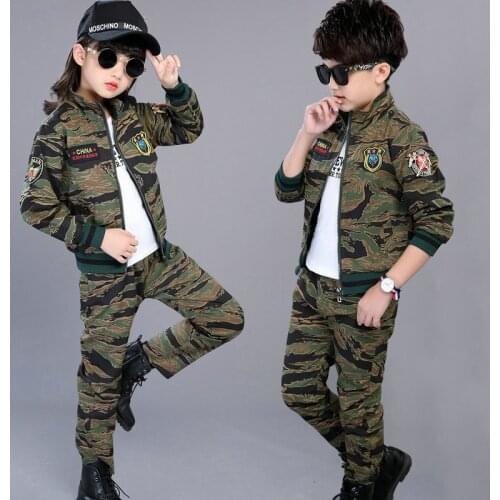 Students Army Uniform 2 Pcs Set Boys & Girls Camouflage Clothing Suit Childrens Outerwear & Trousers Kids Military Clothes B215
