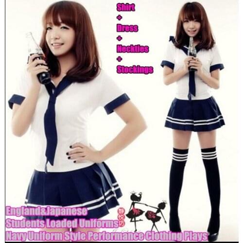 England&Japan Girl Student Loaded Uniforms Suit (Shirt+Dress+Neckties+Stockings),Navy Uniform Style Performance Clothing Plays