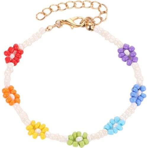 Trendy Street New Colorful Beads Flower Cute Bracelets for Women Fashion Korean Hand Woven Ajdustable Bracelet Hand Accessories