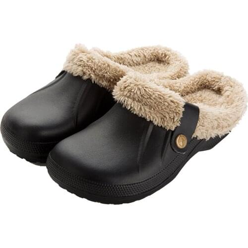 Men House Slippers PU Leather Warm Fur Slippers Home Slipper Indoor Floor Shoes for Female Winter clogs Fashion Slippers Male