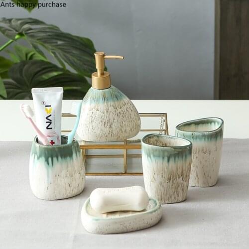Bathroom Five-piece Suit Ceramics Household Products Nordic Home Toothbrush Washing Utensils Mouthwash Cup Wash Set Bathroom Kit