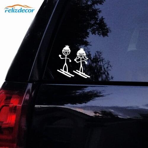 Snow Skiers Man Woman Car Decal Stick Figure Couple Skiing Ski Vinyl Car Decals Laptop Decal Car Stickers Black/Silver C1071
