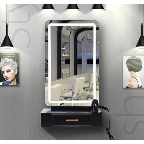 Trendy Beauty Salon Mirror Table LED Illuminated Net Red Mirror Hair Salon Dedicated Wall Mounted Wall Single Side