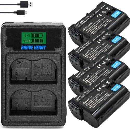 New EN-EL15 EL15 EN-EL15a ENEL15a EN EL15a Battery + USB Dual Charger for Nikon D850 D810 D810A D750 D500 D7500 D7200 D7100