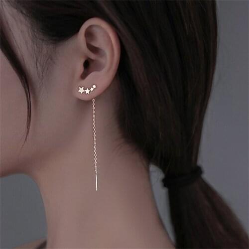 New High Quality Stainless Steel Earrings High Sense Design Temperament Star Star Tassel Earrings Fashion Womens Long Ear Line
