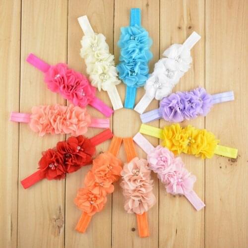 New design fabric chiffon flowers with crystal & pearl girl grils headbands hair accessories 30pcs/lot FDA14