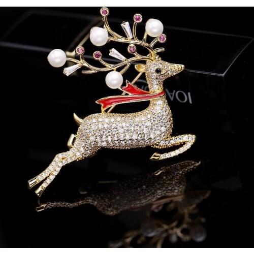 New Fawn and Sika Brooch Japanese and Korean Fashion Pearl Brooch Accessories Pin Cute Animal Jewelry