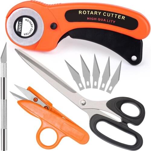 LMDZ 9Pcs Rotary Cutter Tool Kit With 45mm Rotary Cutter Yarn Scissors Carving Knife Sewing Scissor Leather Cutting Tool