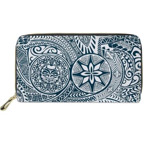 Polynesian tribal style Print PU Leather Wallet Female Luxury Purses Cash For Ladies Custom Logo Women Leather Money Wallet