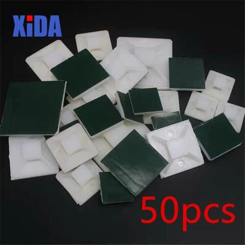 50pcs 20x20 Plastic Nylon Black White Self Adhesive Stick-on Mounts for Cable Ties / Routing Looms Wire & Cable Base Clamps Clip
