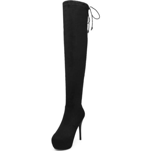Big Size 9 10 11 12 thigh high boots knee high boots over the knee boots women ladies boots Elastic sleeve for rear binding