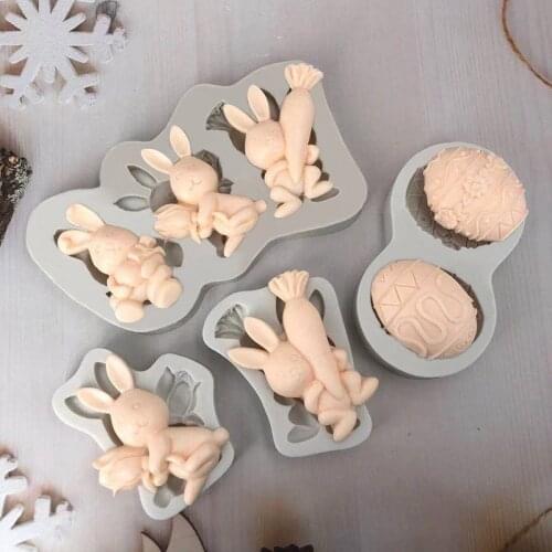 Easter Eggs Silicone Chocolate Mold Rabbit Shaped Fondant Molds Soap Form Candy Bar Mould Cake Decorating Tools