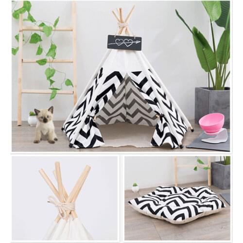 Foldable Pet Cat Dog House Kennels Portable Dog Tents & Wood Canvas for Dogs Puppy Cat Bed Outdoor Teepee Mat Dog Supplies