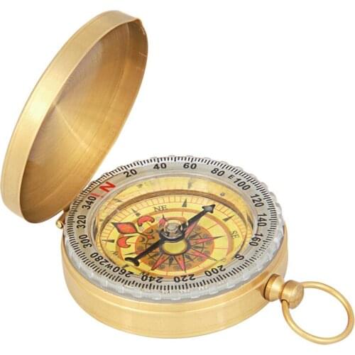 Pure Copper Clamshell Compass with Luminous Pocket Watch Compass Portable Outdoor Multi-function Metal Measuring Ruler Tool
