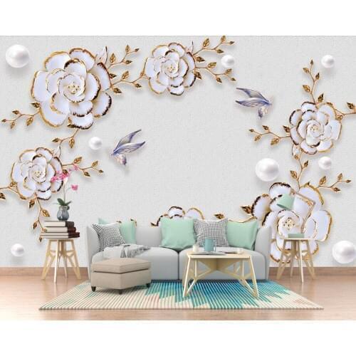 Papel de parede embossed jewel flower modern 3d wallpaper mural,living room tv sofa wall bedroom kitchen wall papers home decor
