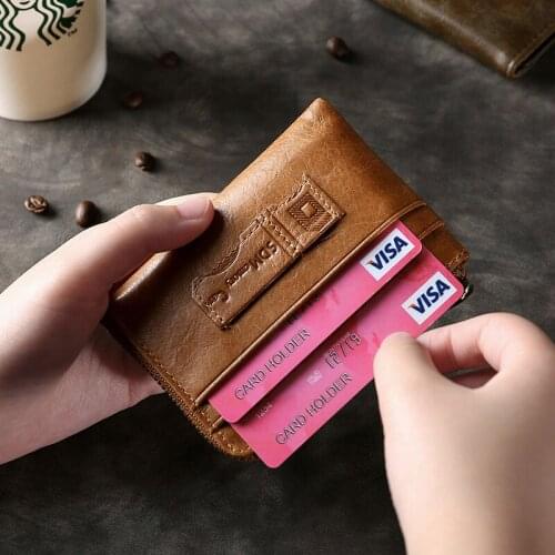 Ultra-thin soft wallet oil wax leather mini credit card wallet zipper wallet card holder mens wallet thin small coin purse