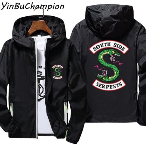 Men Women Riverdale South Side Serpents Zipper Thin Windbreaker Bomber Hooded Jacket Male Sports Skin Coat Plus Size 7XL 6XL