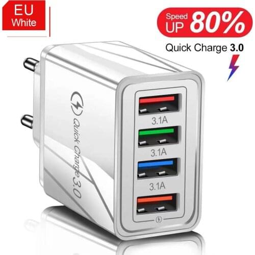 4 Ports USB Charger Quick Charge 3.0 Fast Charging For iphone 12 pro max Samsung Xiaomi Charger adapter Fast Charging Mobile