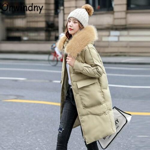Orwindny Long Parkas Women High Street Winter Jackets Solid Fashion Wadded Coats Female Hooded Large Fur Cotton Padded Clothing