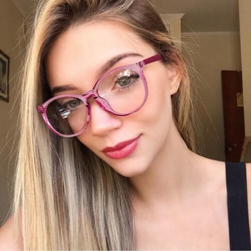 MARC WOMEN Reading Optical Classic Black glasses Brand Trendy Round classic Plain glass spectacles White Cat eye Pink