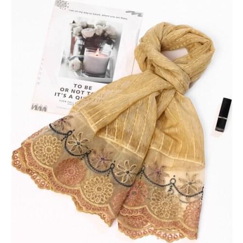 Women Fashion Embroidered Scarf Lace Floral Summer Beach Womens Scarves Polyester Lace Scarf Pashmina Stole Foulard Hijab