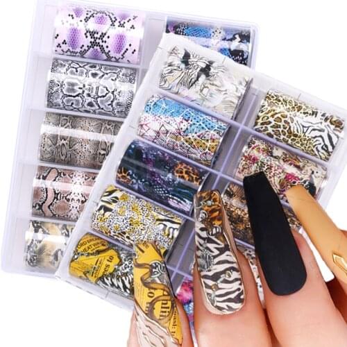 10Rolls/Box Laser Leopard Print Wild Wind Camouflage Small Butterfly Suit Zebra Pattern Transfer Decoration Manicures